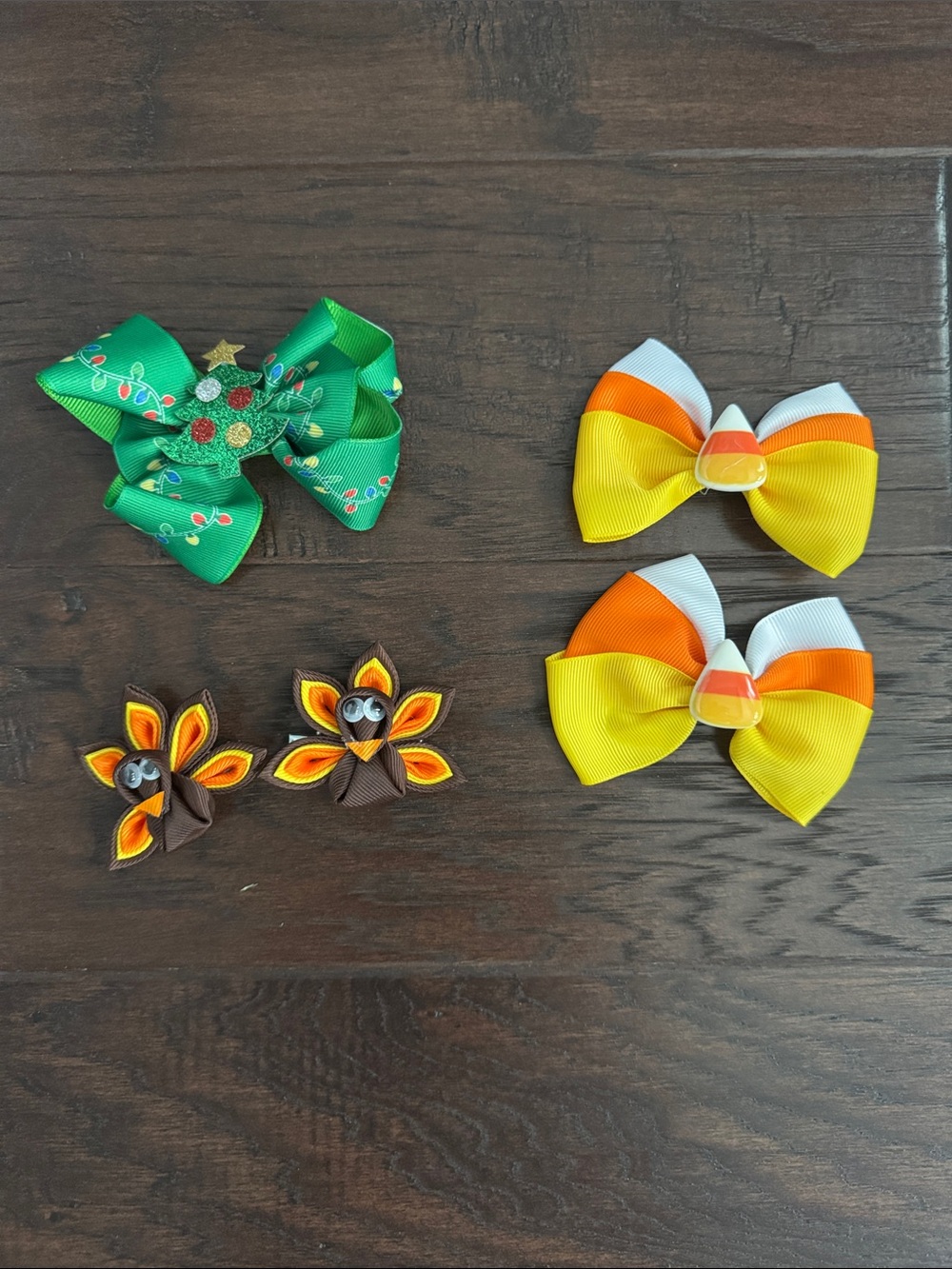 NWOT Kids Seasonal Hair Bow Set - Yellow, Orange, Green, Brown